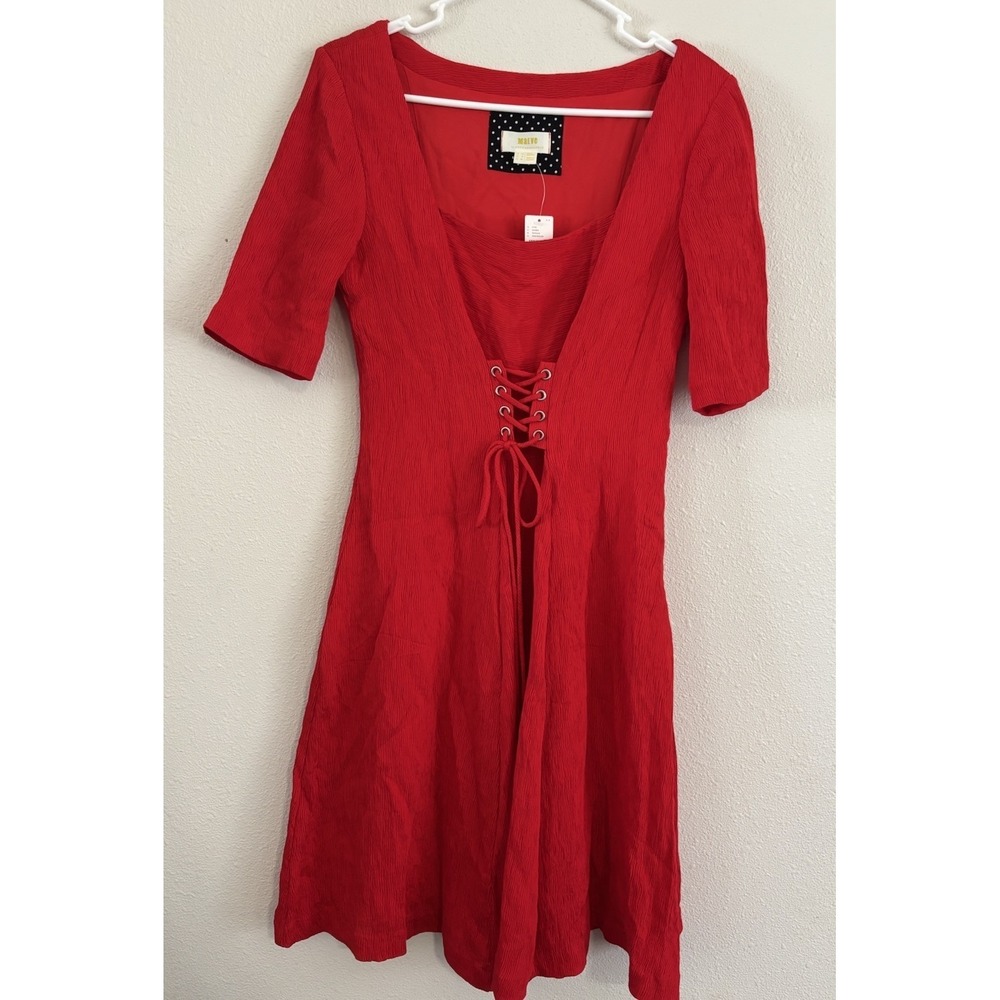 Anthropologie Maeve Juliet Corseted Dress Size 6 Red Lace Up NWT $158
